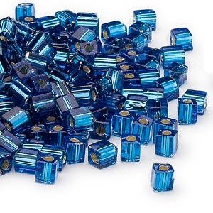 4mm silver lined dark blue square beads, Miyuki SB149S, 20gm, ~208 beads