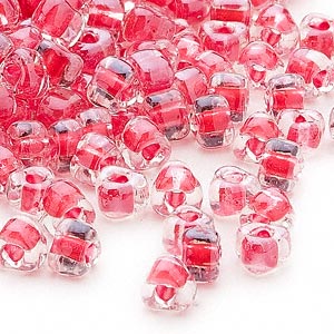 4mm clear color lined red triangle glass beads, Miyuki TR1111, 22 gm, ~242 beads