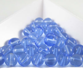 6mm transparent sapphire blue Czech druk beads, 8" strand, 33 beads