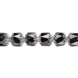 8mm jet black with metallic silver catherdal cut glass beads, 10 pcs.