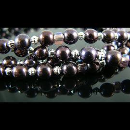 6mm luster eggplant purple glass pearls, 8 inch strand