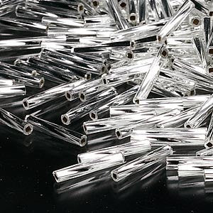 12x2mm silver glass bugle beads, Miyuki 1, 25gm, ~420 beads