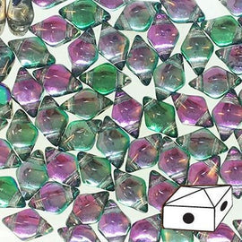 5x8mm prismatic watermelon punch (pink, green, clear) DiamonDuo 2 hole beads, 12 gm, ~80 beads