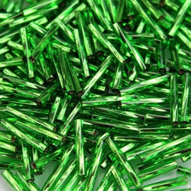12mm silver lined translucent green twisted glass bugle beads, Miyuki #16, 25gms, ~420 beads. Christmas green | electric | St. Patrick's day