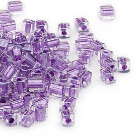 4mm clear color lined metallic violet square beads Miyuki SB2607 20gm ~208 beads