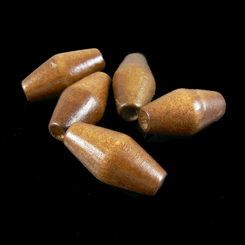 Dark Brown Wood Beads: Hand Cut Bicone, 24x12mm (25pcs)