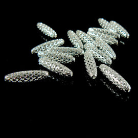 Silver Plated Brass Beads: 19x5mm Open Weave Oval, 10pcs