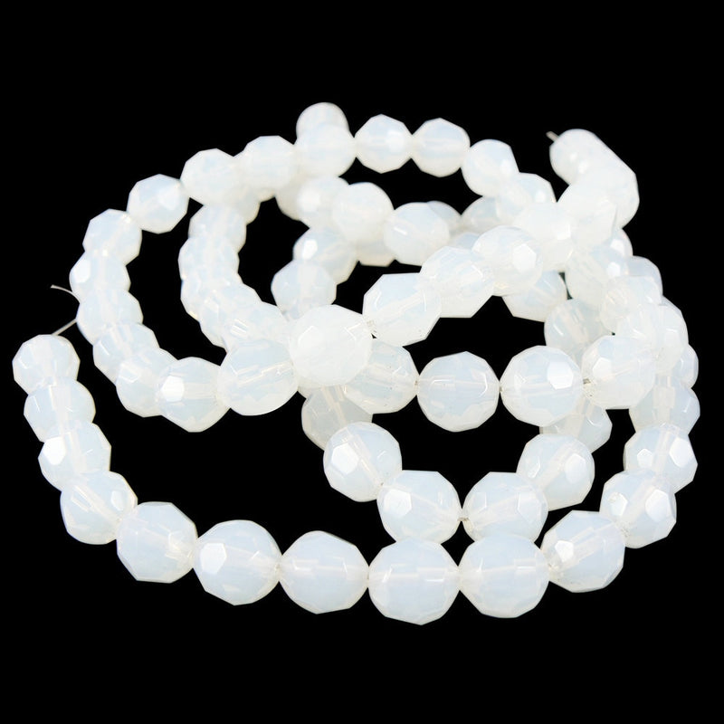 Glass beads: 8 mm faceted round, "sea opal," 12" strand, ~42 beads