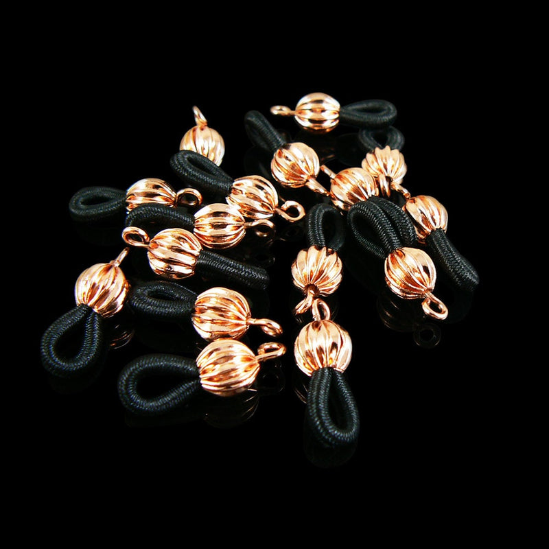 Bulk Eyeglass Ends: Black Elastic with Copper Corrugated Bead, 144 pcs