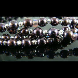 Glass pearl beads: 6mm, luster eggplant purple, 8" strand, 35 beads