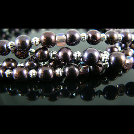 Glass pearl beads: 6mm, luster eggplant purple, 8" strand, 35 beads
