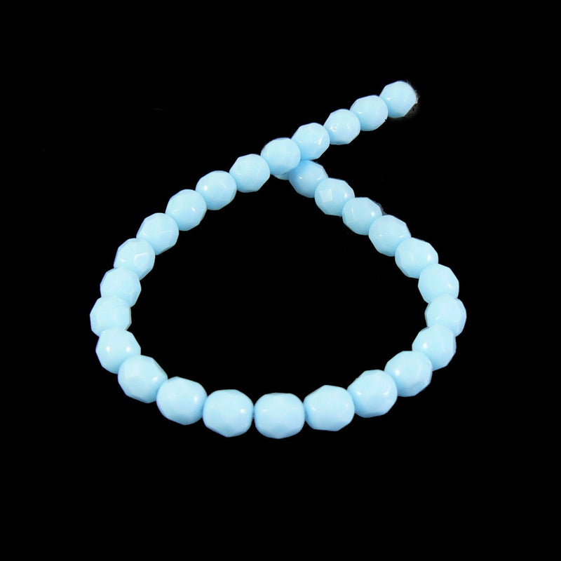 Turquoise Czech Glass Beads: 6mm Faceted Round, 7" Strand