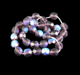 Czech Fire-Polished Glass Beads: 6mm Faceted AB Matte Purple, 8" Strand