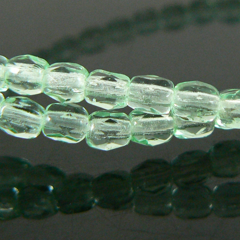 Light Peridot Czech Glass Beads: 3mm Faceted Round, 7" Strand