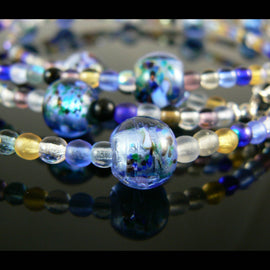 Confetti Glass Beads: 11-13mm Transparent Blue, Silver Foil Lined (12 pcs)