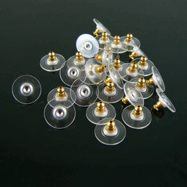 Comfort ear clutch/ earring backs: gold plated, 11.5 mm L x 6 mm D, 100 pcs (50 pair). For heavy or large earrings, holds earrings upright.