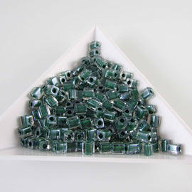 Miyuki Square Seed Beads: Clear Color Lined Dark Green SB217, 4mm (20g, ~208 beads)