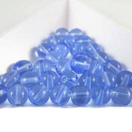 Sapphire Blue Czech Glass Druk Beads: 6mm Round, 8" Strand