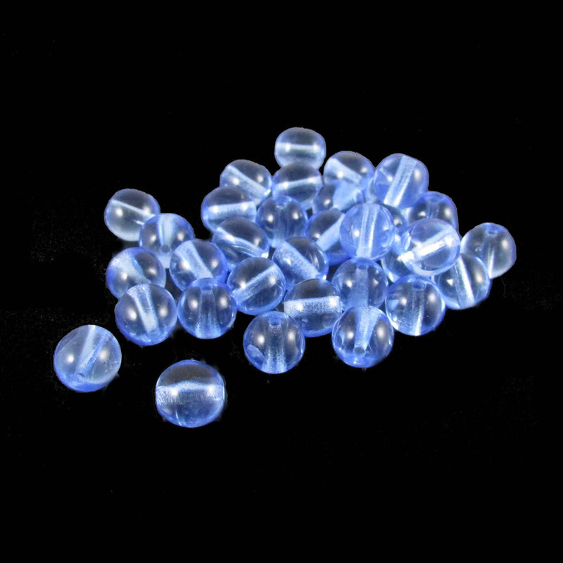Sapphire Blue Czech Glass Druk Beads: 6mm Round, 8" Strand