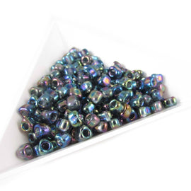 Miyuki #5 triangle glass seed beads: TR1157, 4 mm transparent iris grey, 20 g, ~220 beads