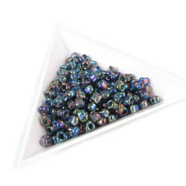 Miyuki #5 triangle glass seed beads: TR1157, 4 mm transparent iris grey, 20 g, ~220 beads