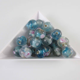 Lampwork Glass Beads: 10mm Turquoise & Gold Confetti, 8" Strand