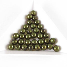 Dark Green Glass Pearl Beads: 6mm Czech Druk, 8" Strand