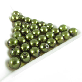 Dark Green Glass Pearl Beads: 6mm Czech Druk, 8" Strand