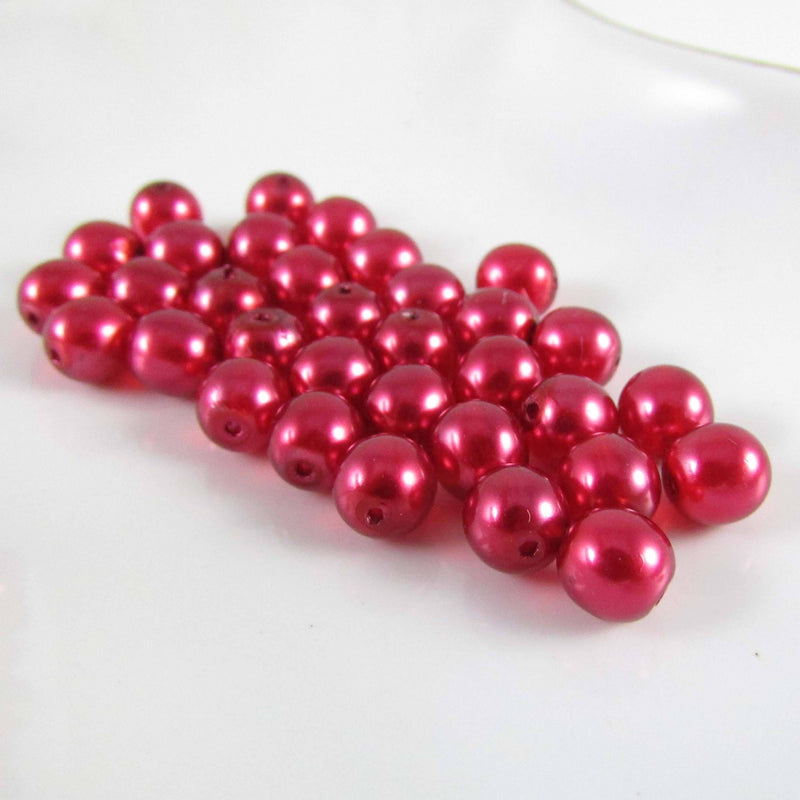 Luster Red Glass Pearl Beads: Czech Druk, 6mmz 8" Strand
