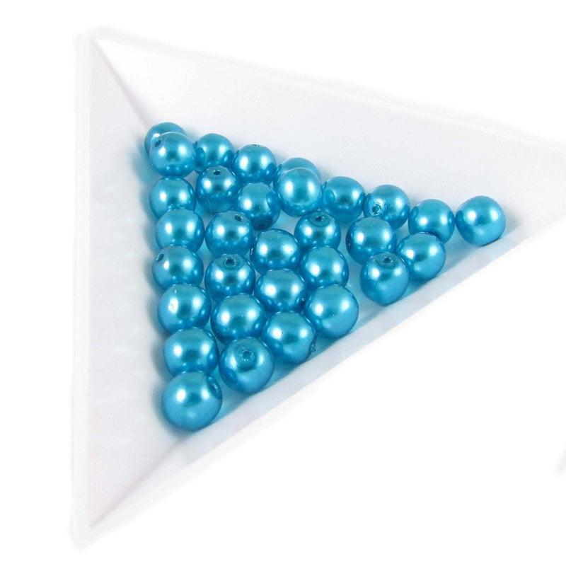 Turquoise Glass Pearl Beads: Czech Druk, 6mm, 8" Strand