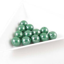 Luster Green Czech Glass Druk Beads: 8mm Opaque Pearl Finish, 7" strand