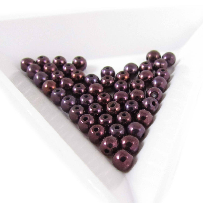 Purple Luster Czech Glass Pearl Beads: 4mm Druk, 8" Strand