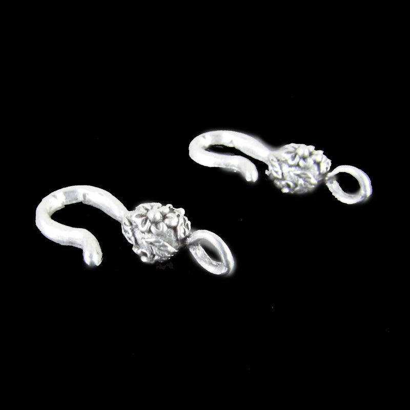Clasps: 26mm x 7mm, flower hook and clasp end, antiqued pewter, 2 pcs.