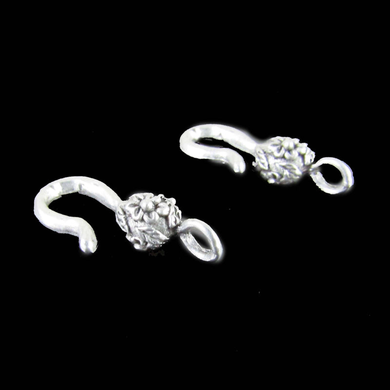 Clasps: 26mm x 7mm, flower hook and clasp end, antiqued pewter, 2 pcs.