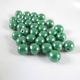 Luster Green Czech Glass Pearl Druk Beads: 6mm, 8" Strand