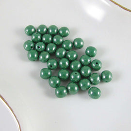 Luster Green Czech Glass Pearl Druk Beads: 6mm, 8" Strand