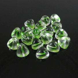 Green & Clear Trigon Glass Beads: Czech Pressed, 12mm (18 beads)