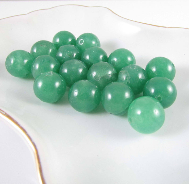 Dyed Green Round Quartz Gemstone Beads: 11-12mm, 7" Strand