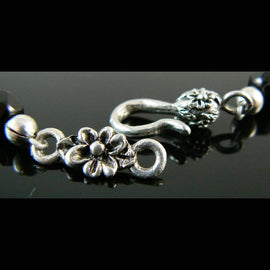 Clasps: 26mm x 7mm, flower hook and clasp end, antiqued pewter, 2 pcs.