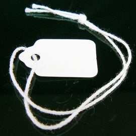 Scalloped White Price Tags: Size 1 Small Merchandise Tags, Pre-Strung (100 pcs)