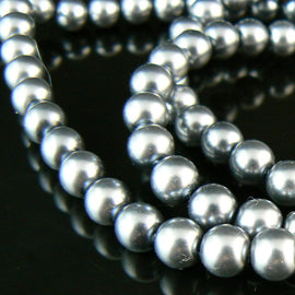 Glass pearl beads: 6mm luster dark gray (gunmetal), 7" strand, ~30 beads