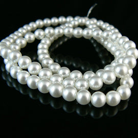 Glass pearl beads: 6 mm, luster white, 8" strand, ~35 beads
