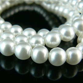 Glass pearl beads: 6 mm, luster white, 8" strand, ~35 beads
