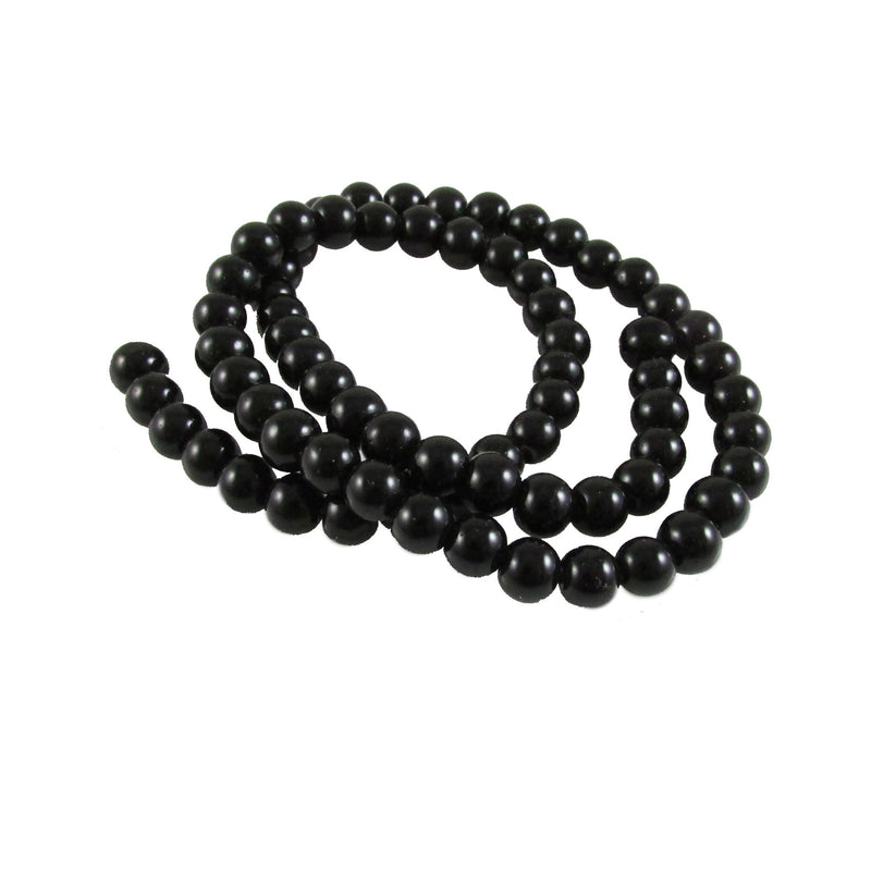 Shiny Black Glass Beads: 6mm Round Druk (15-16 inch Strand)