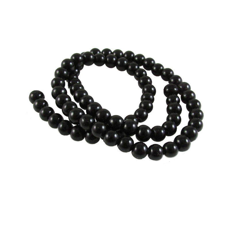 Shiny Black Glass Beads: 6mm Round Druk (15-16 inch Strand)