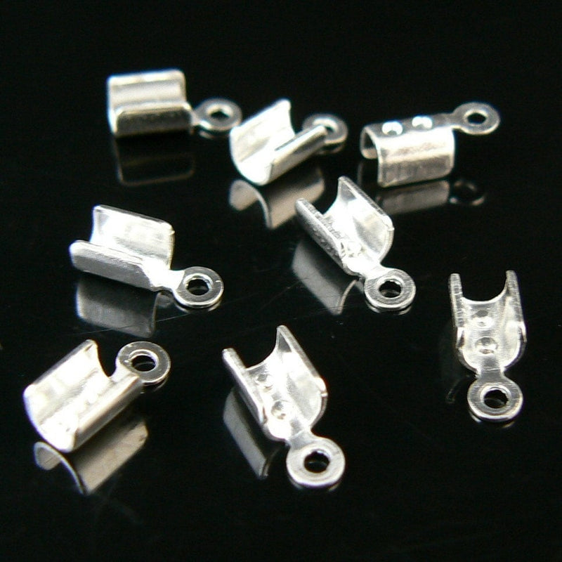 Silver Plated Fold Over Crimp Ends: for 2mm cord, Jewelry Making Supplies, 36 pcs