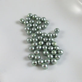 Glass pearl beads: 4 mm matte metallic green, 8" strand, 50 beads