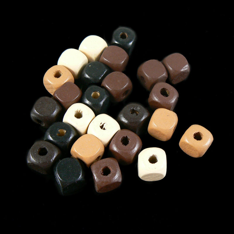 Painted Wood Cube Beads: Earth Tone Jewelry Supplies, 10mm (~250 beads)