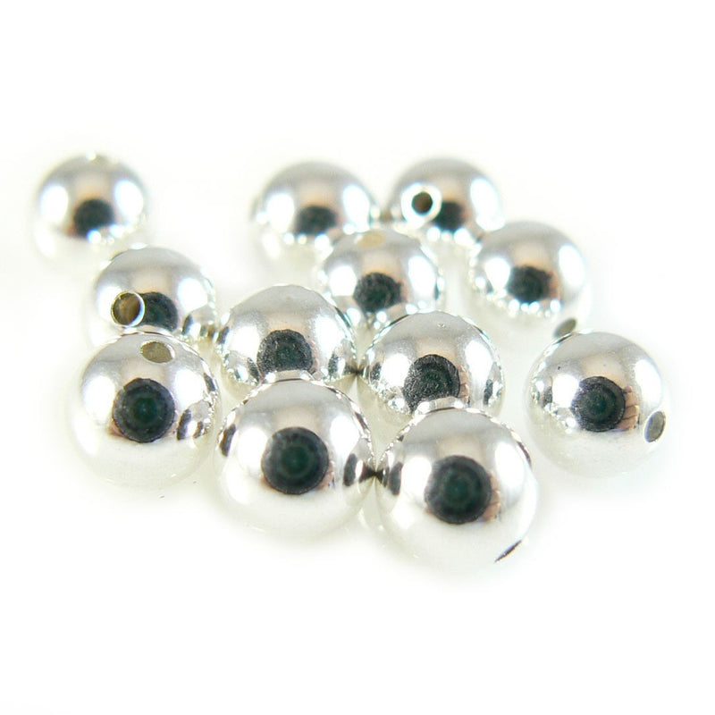 Silver Plated Memory Wire Ends: 5mm Round, Half-Drilled Beads (12 pcs)