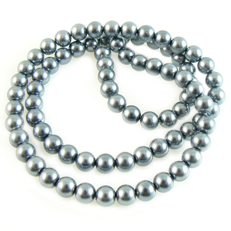 Glass pearl beads: 6mm luster dark gray (gunmetal), 7" strand, ~30 beads